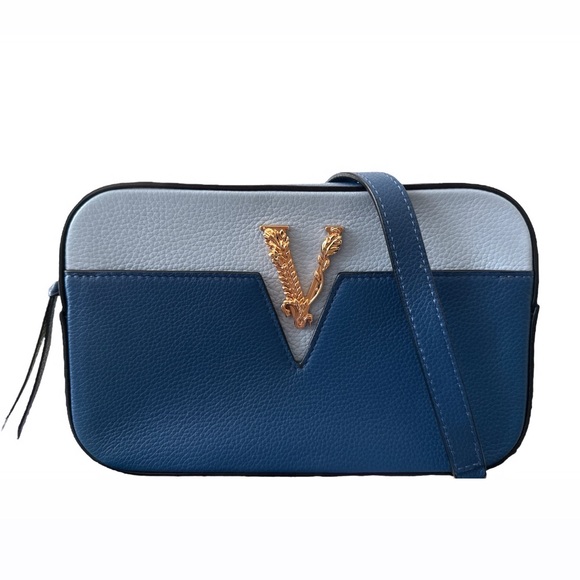 Versace Handbags - NWOT Versace Virtus Small Grainy Calf Leather Camera Bag Crossbody Bag
